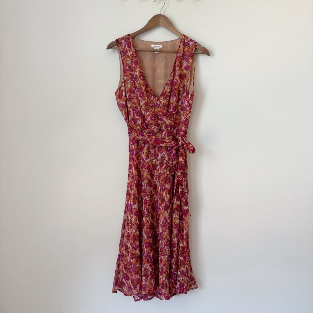 Sundance Floral Silk Chiffon Belted Sleeveless Dress Sz 10 Summer Boho